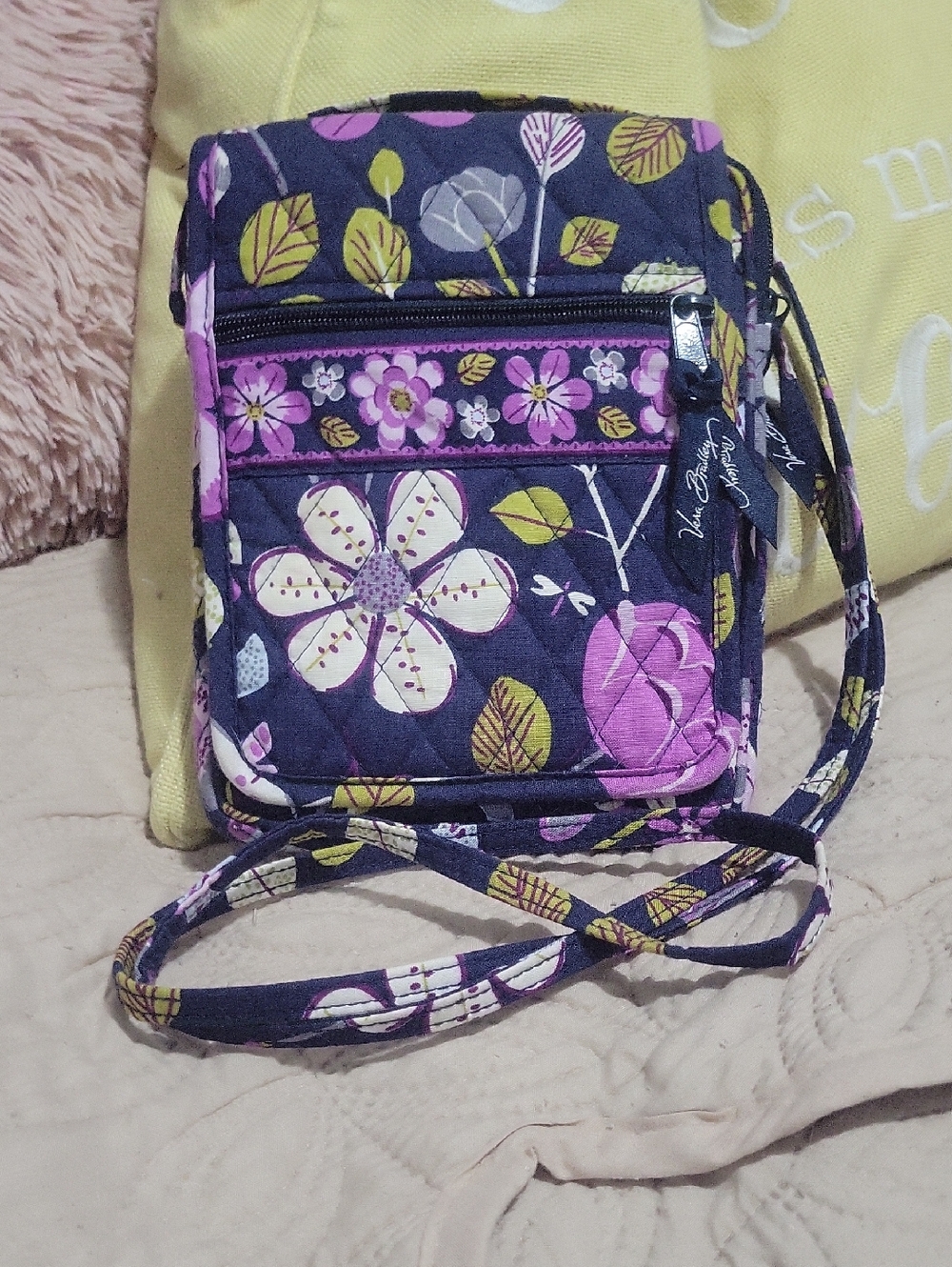 Vera Bradley Navy Floral Quilted Crossbody with Pink & Cream Accents